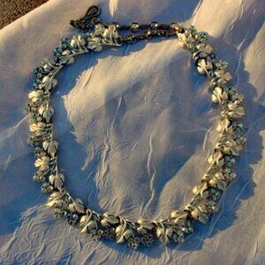 Coro mid-century Cream Enamel Rhinestone necklace